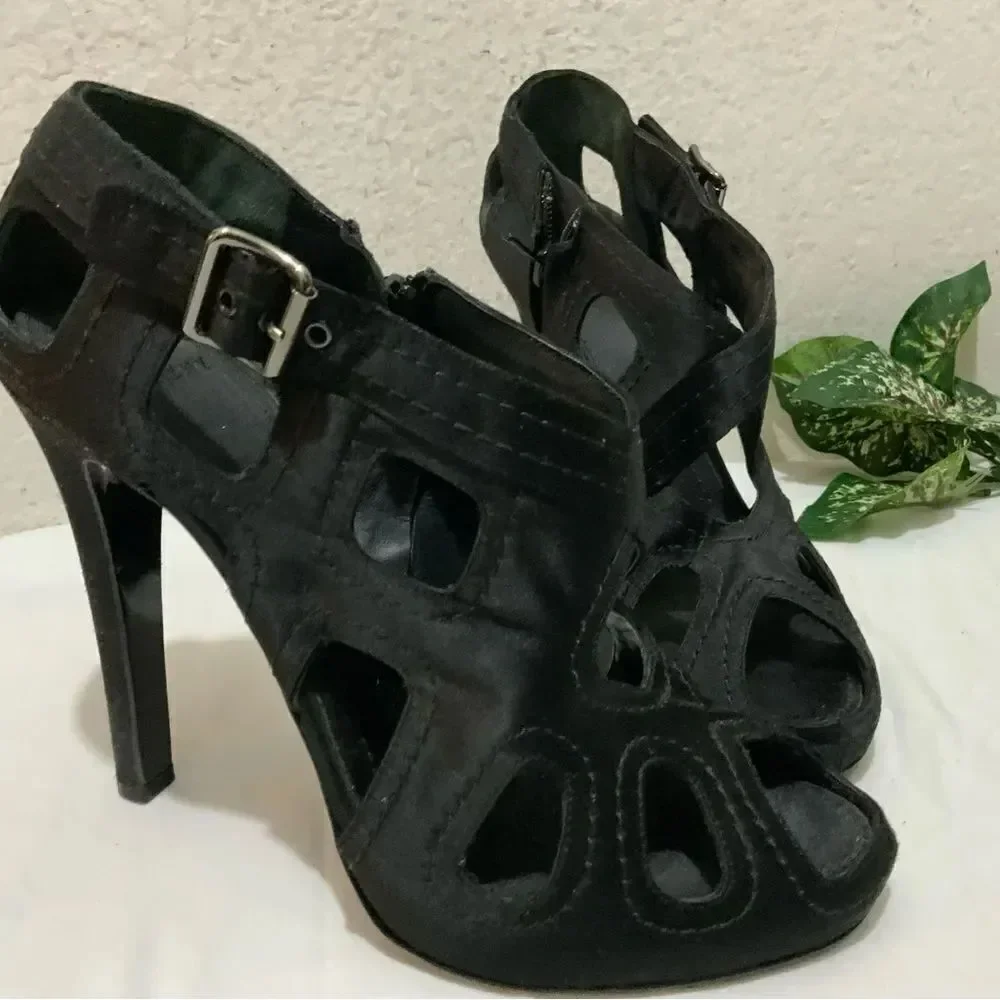 Givenchy Womens Side Zip Stiletto Peep Toe Satin Cut Out Sandals Black Size 40